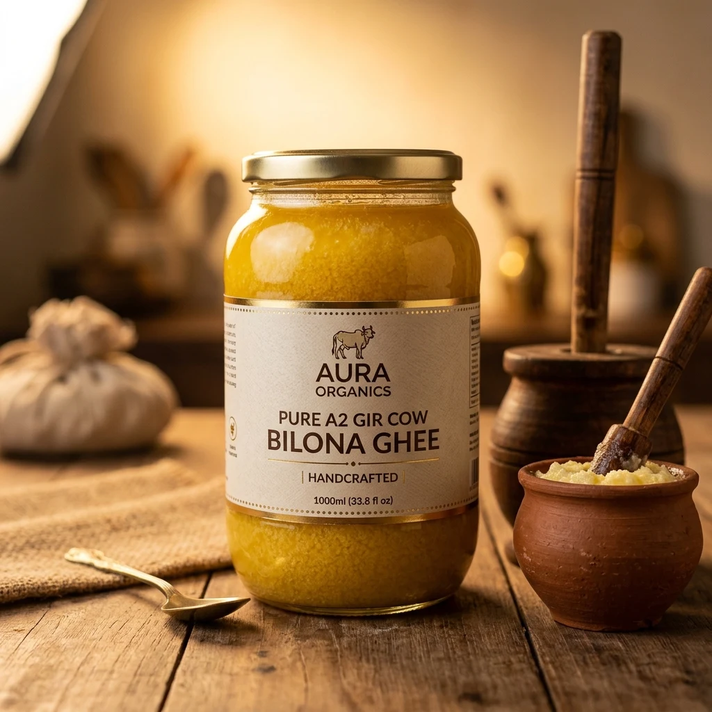 Vedic A2 Gir Cow Cultured Bilona Ghee (1000ml Glass Jar)